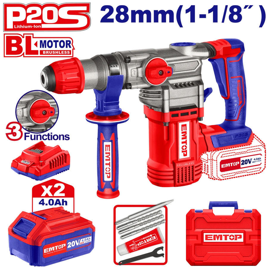 Perfo SDS+20V 2B 4AH 28 brush+ac EMTOP ELRH202882