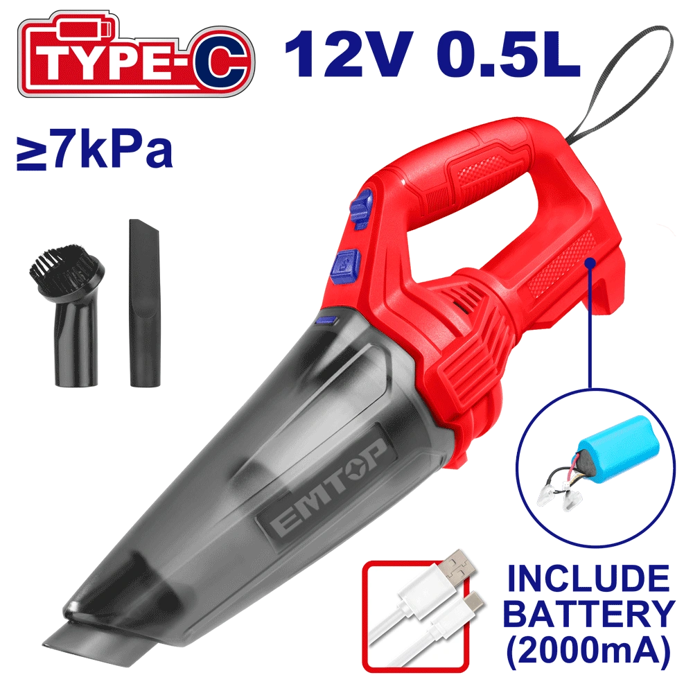 Aspirateur portable 12V type-c EMTOP ELVC2026
