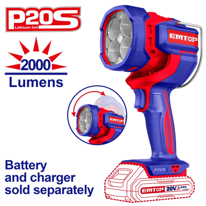 Torche LED 20V 2000 lumens EMTOP ELWLI2088