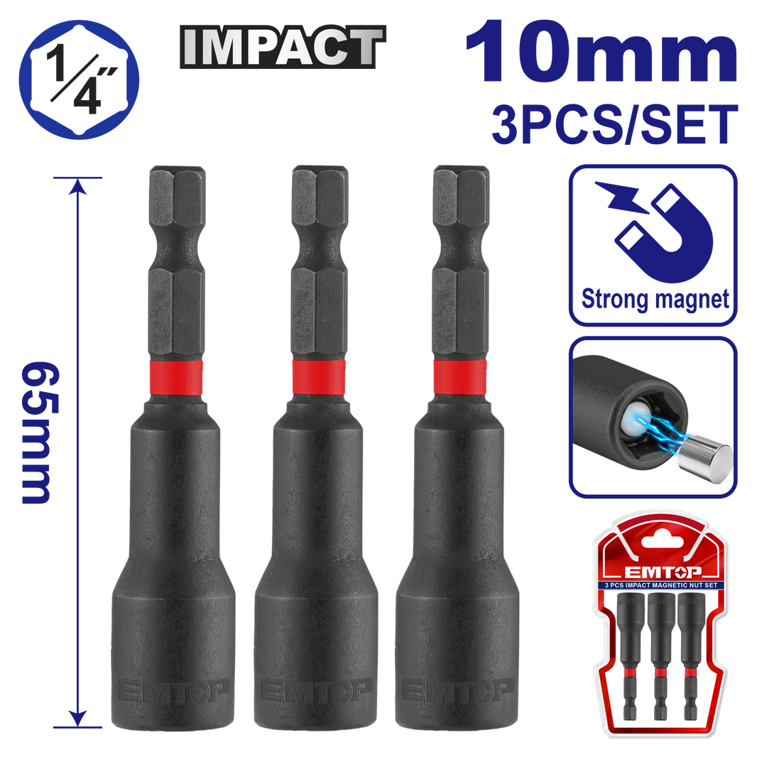 Jeu 3 de tourne-écrous 10*65MM EMTOP EMNS1031