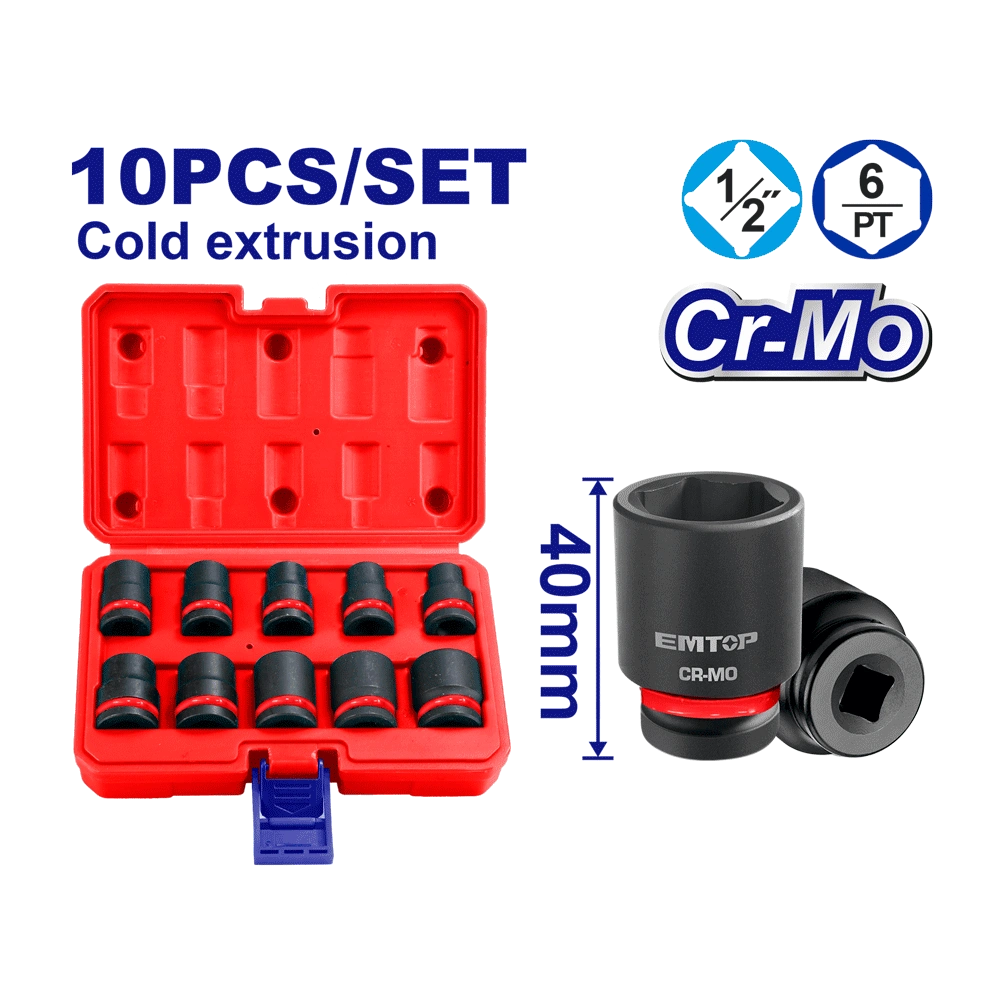 Jeu de 10 douilles 1/2? 10-24 EMTOP EMSS12101