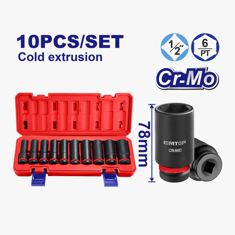 Jeu de 10 douilles à impact 1/2″ EMTOP EMSS12102L