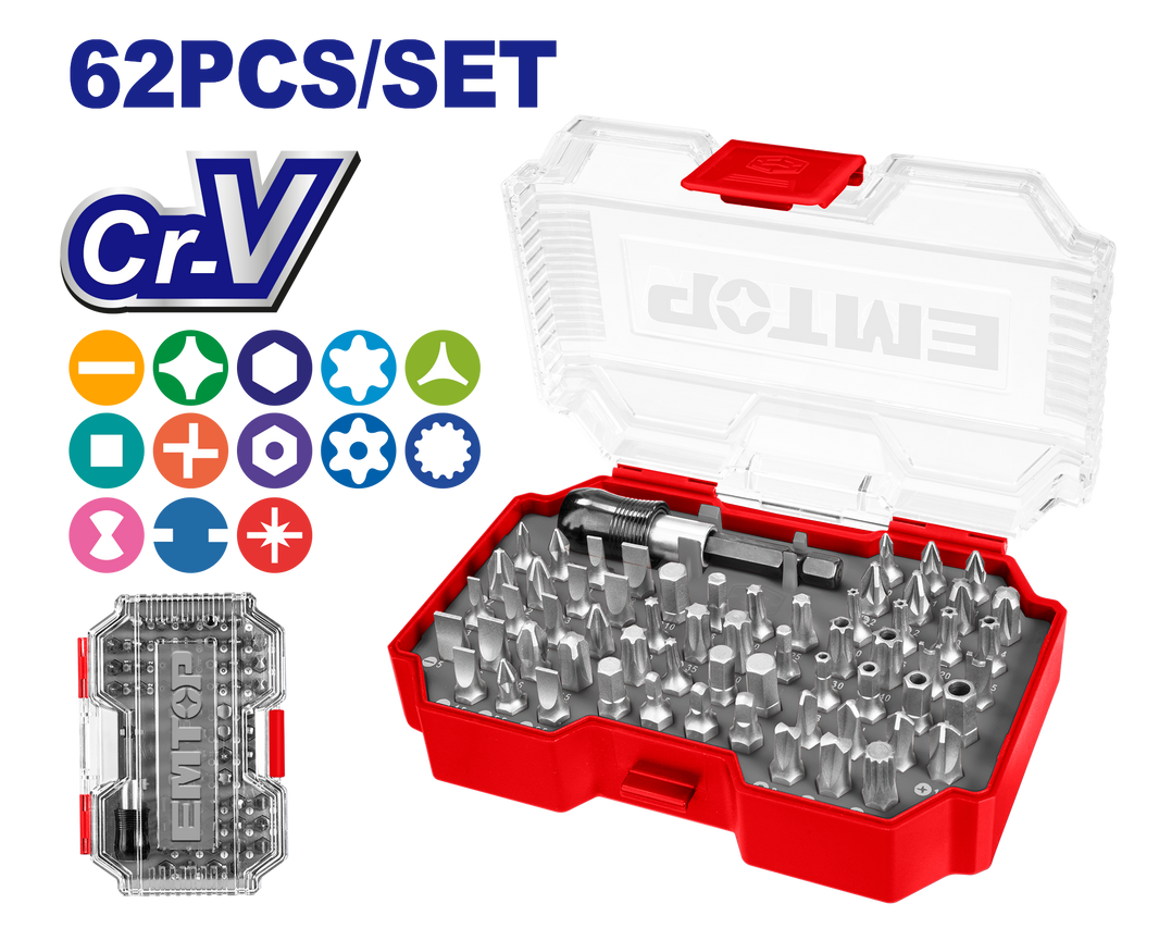 Jeu de 62 embouts de tournevis PH2 EMTOP EMSV3K05