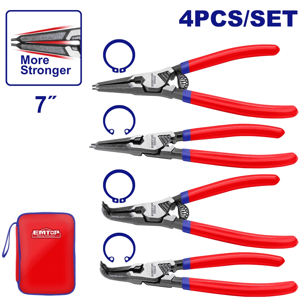 Jeu de 4 pinces circlips 7″/180MM EMTOP EPLSC7411