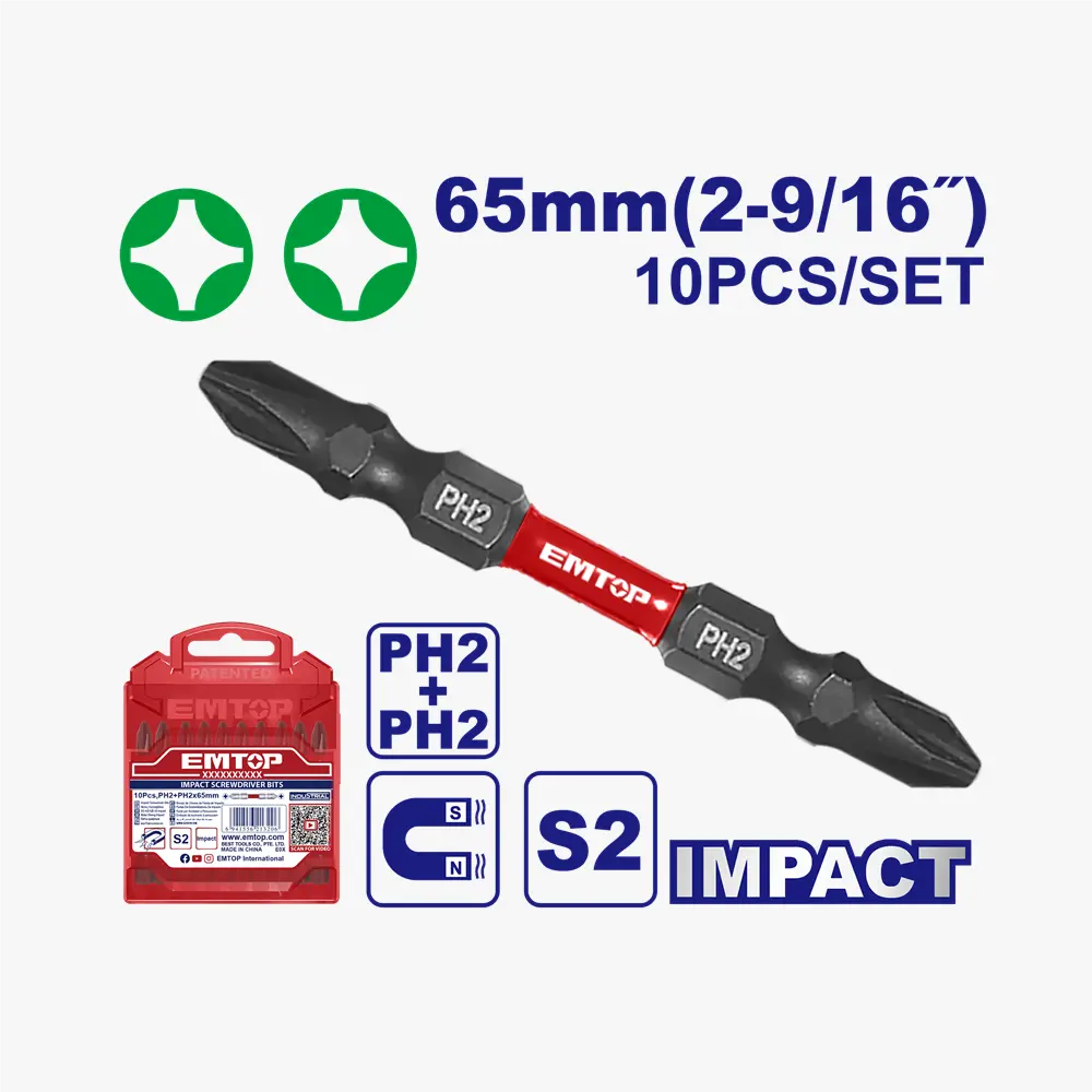 Embouts de tournevis PH2+PH2 65MM EMTOP ESBTMPH233