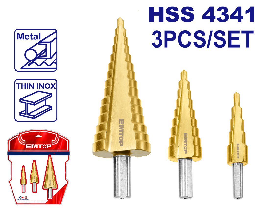 Jeu de 3 foret étagé HSS 4-32 EMTOP ESDL80401