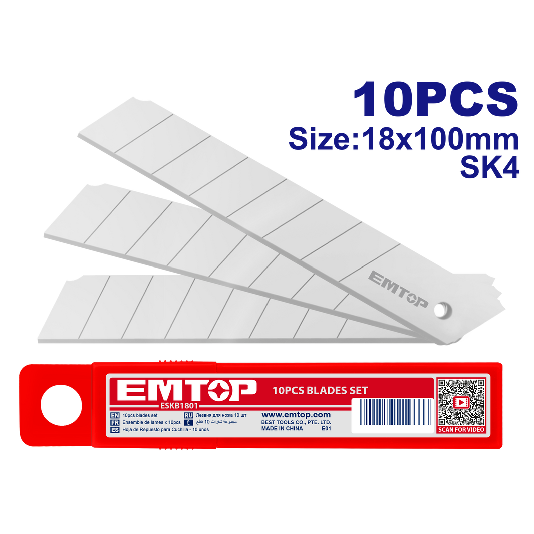 Jeu de 10 lames de couteau de 18 mm EMTOP ESKB1801