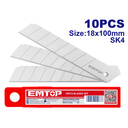 Jeu de 10 lames de couteau de 18 mm EMTOP ESKB1801