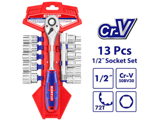 Jeu 13 douilles 1/2″ avec cliquet EMTOP ESKT12131