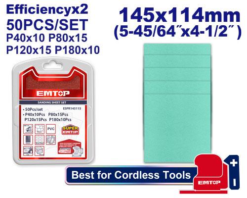 Jeu 50P feuilles abrasives 145*114EMTOP ESPR145115