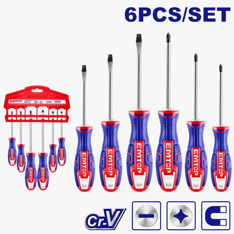 Jeu de 6 tournevis EMTOP ESST0602