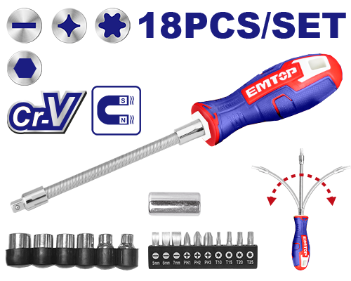 Jeu 12 tournevis+embouts flex EMTOP ESSTFL1802