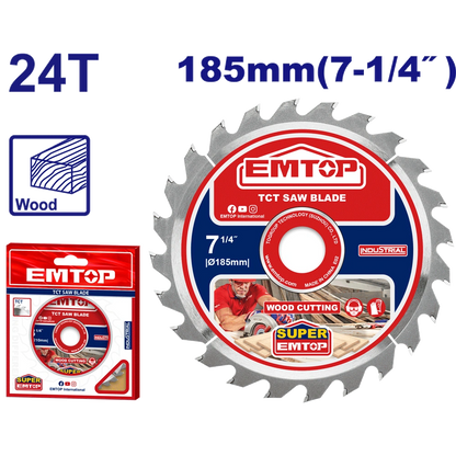 Disque scie circulaire 185 24T EMTOP ETCT1185112