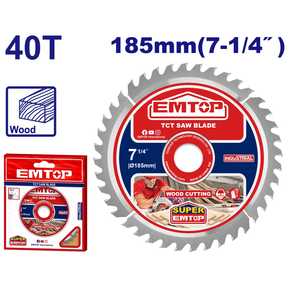 Disque bois scie circul 185 40T EMTOP ETCT1185152