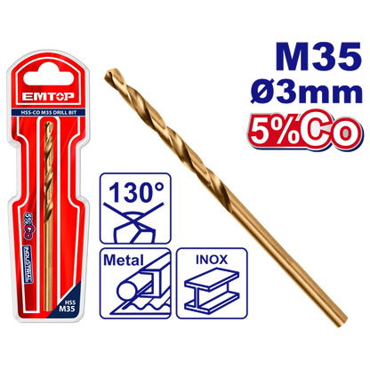 Jeu 2 meches acie M35 HSS ø 3 mm EMTOP ETDB130301