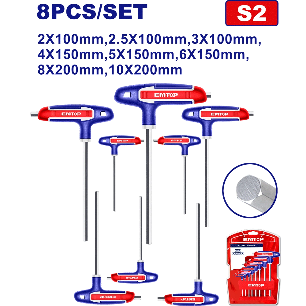 Jeu de 8 clés hexagonales f-t EMTOP ETHW6061