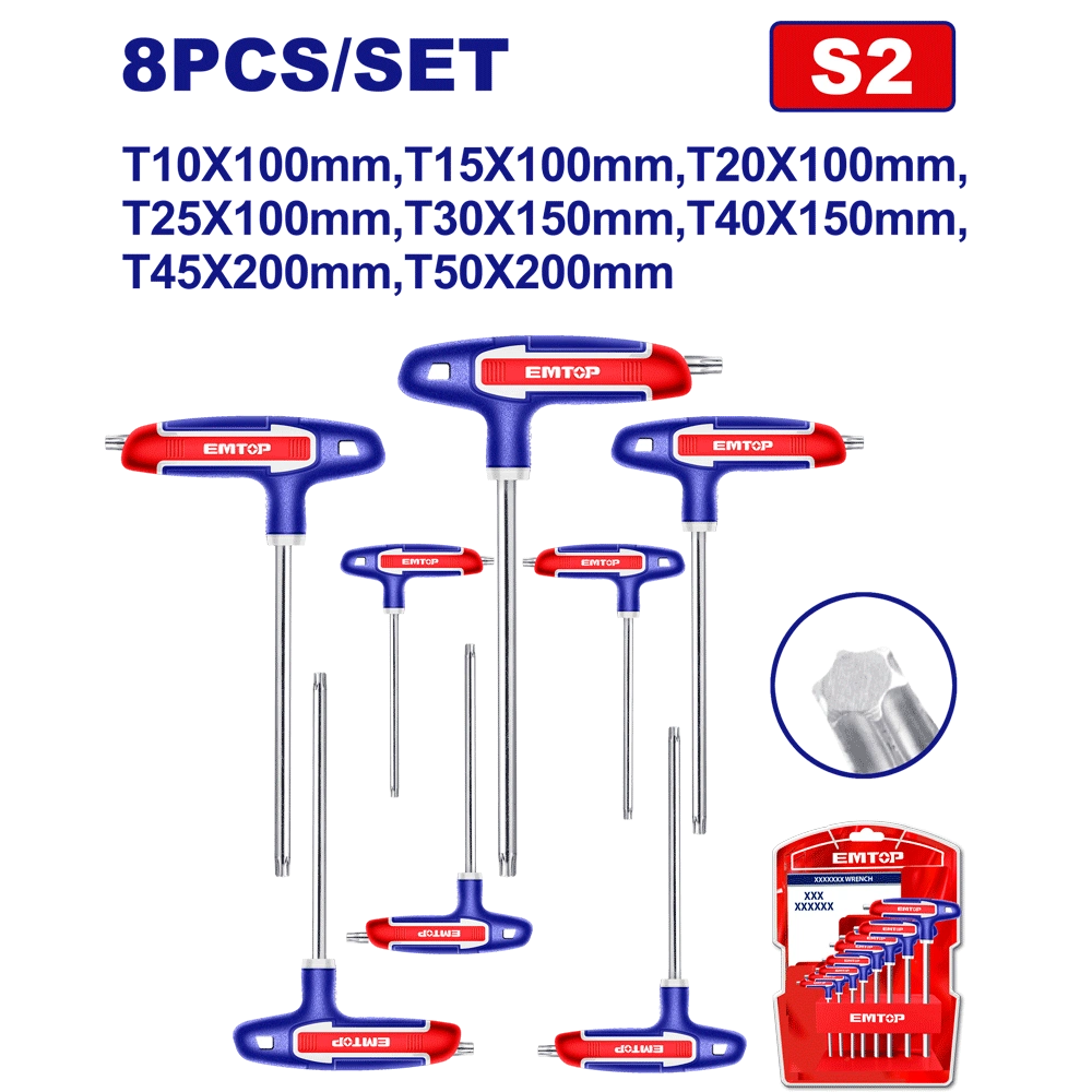 Jeu de 8 clés torx f-t EMTOP ETHW6063