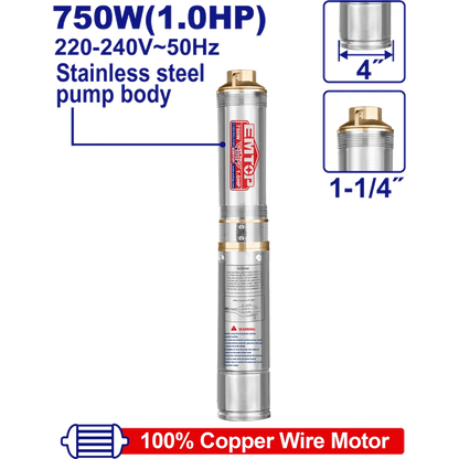 Pompe immergée 4″1HP H82M 220V EMTOP EWPPD07501