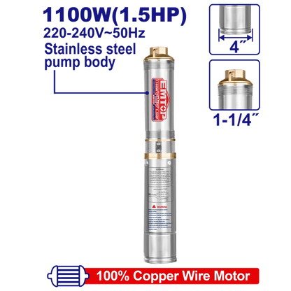 Pompe immergée 4″1.5HP H112M 220V EMTOP EWPPD11001