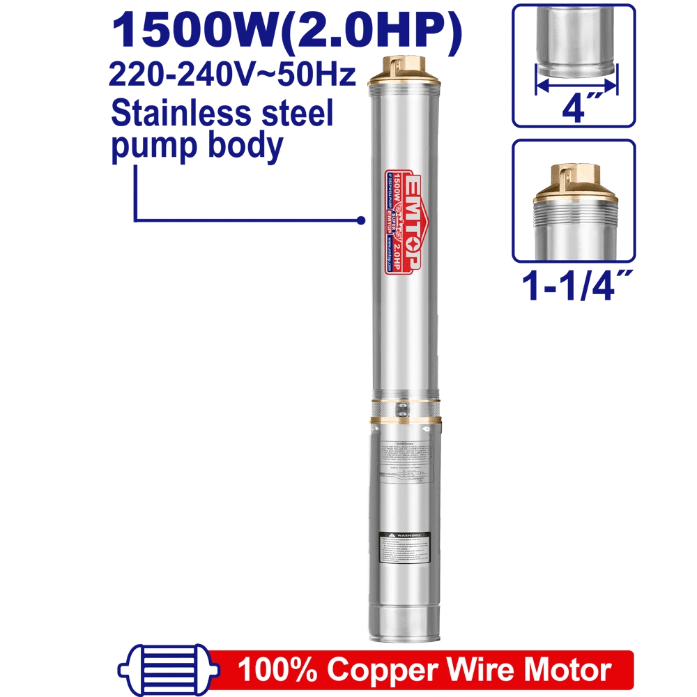 Pompe immergée 4″2HP H135M 220V EMTOP EWPPD15001