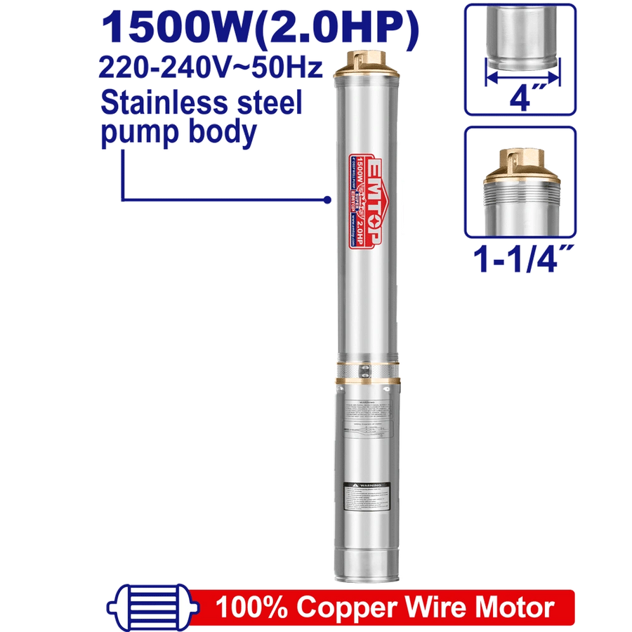 Pompe immergée 4″2HP H135M 220V EMTOP EWPPD15001