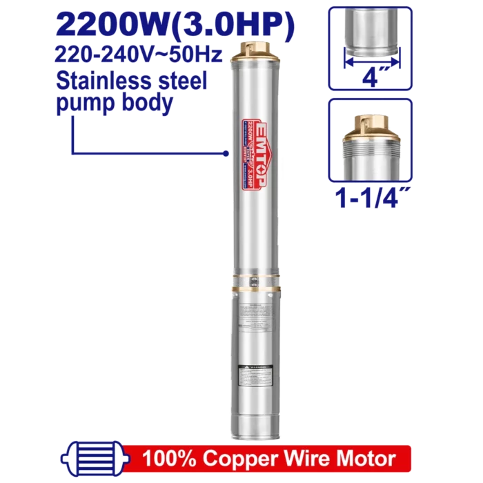 Pompe immergée 4″3HP h 180M 220V EMTOP EWPPD22001