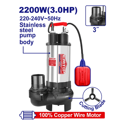 Pompe sub 3″3CV H13M 633L/MIN EMTOP EWPPQD22001