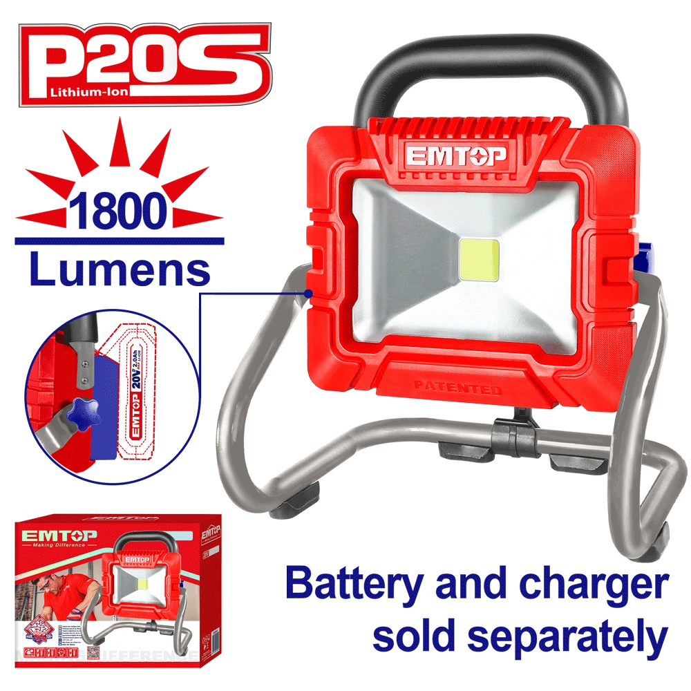 Projecteur LED 1800 lumens 20V EMTOP LWL2025