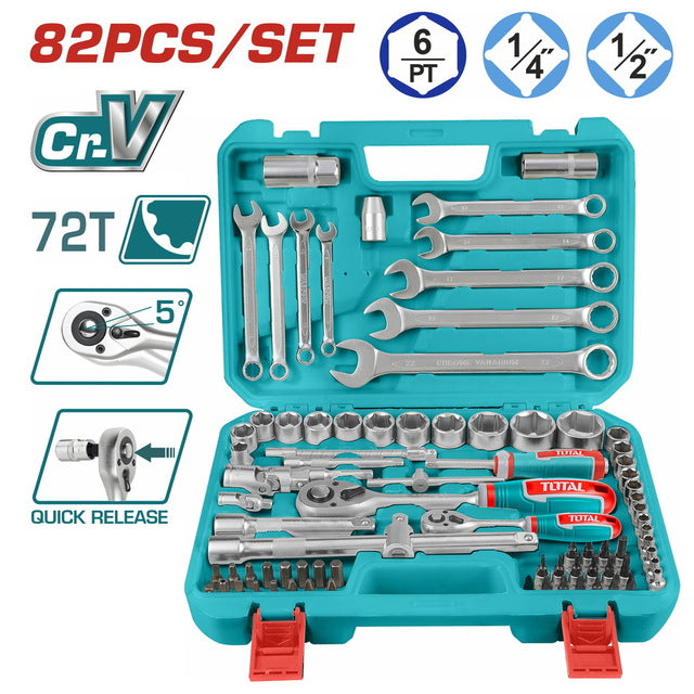 Coffret outils CrV 82 pièces TOTAL fiable THT421802