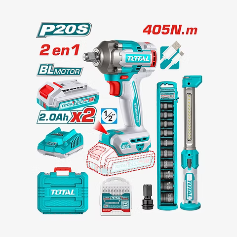 TOTAL kit clé à choc sans fil 1/2 pouce 405 nm 20V liion TOSLI23056