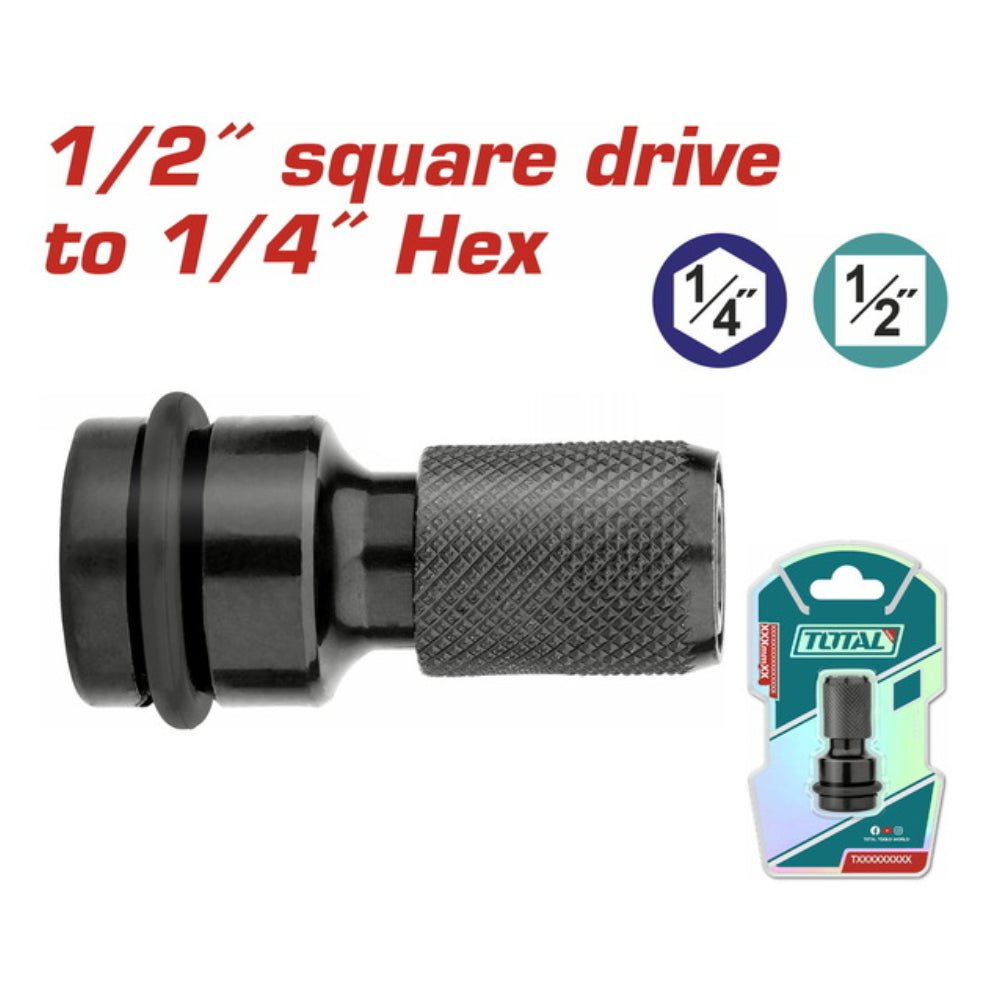 Adaptateur TOTAL 1/2 pouce carré vers 1/4 pouce hex polyvalent et fiable Tac60501