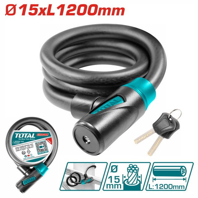 Antivol vélo TOTAL acier tressé 15mm 1200mm clé TBK11512