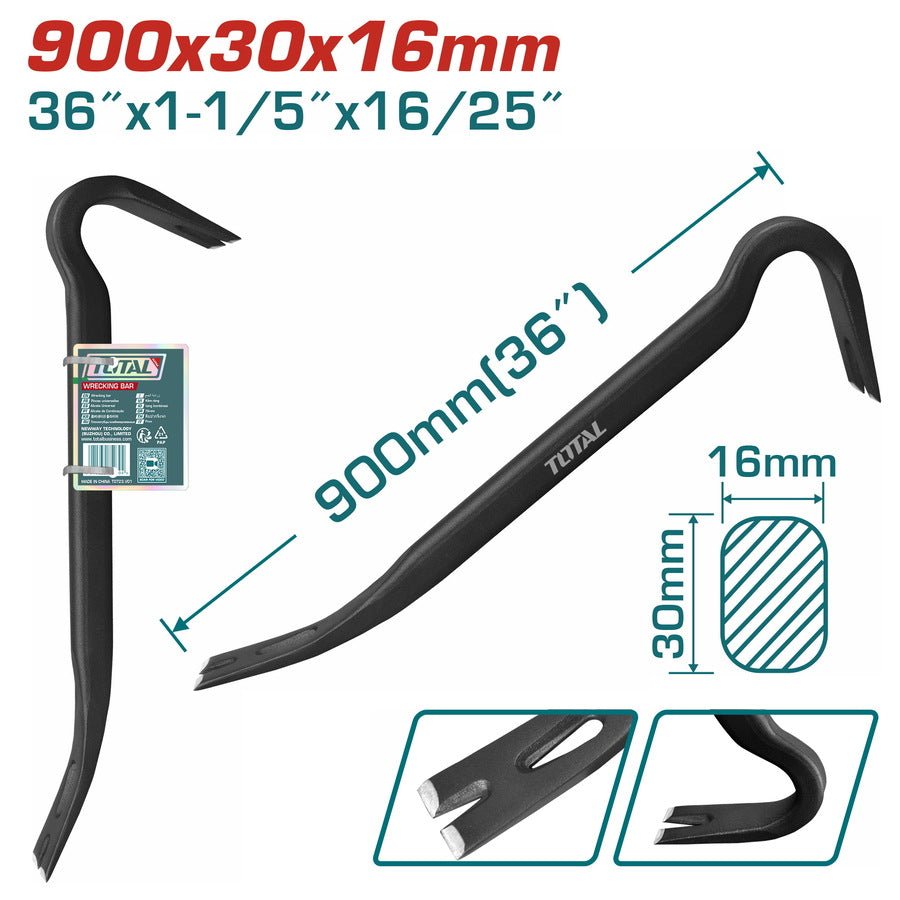 Arrache clou 900x30mm acier forgé démolition puissance fiabilité TOTAL THT431362