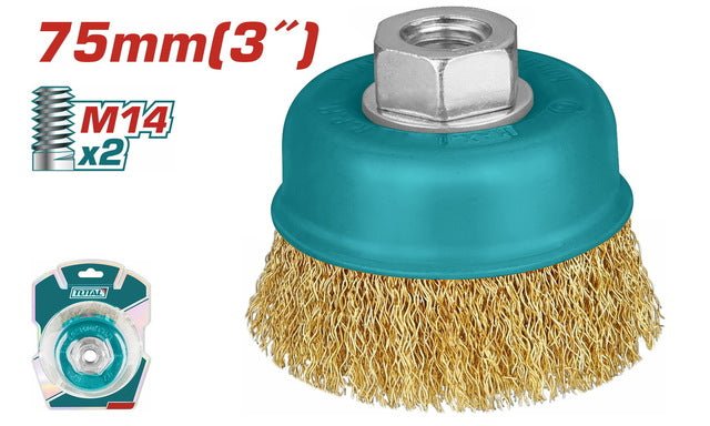 Brosse coupelle fils ondulés 75mm M14 acier pour meuleuse TOTAL TAC31031