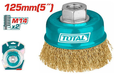 Brosse métallique 125mm écrou M14 nettoyage ébavurage pour meuleuse TOTAL TAC31051