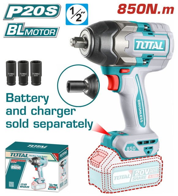 Clé à chocs sans fil 1/2 pouce 850 nm 20 v max moteur sans charbon TIWLI20851 TOTAL