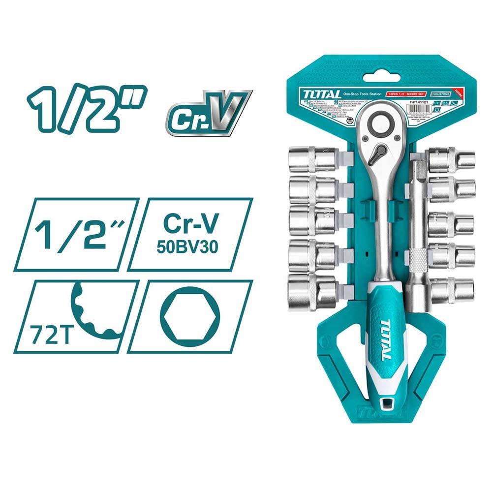 Clé à douilles 1/2 pouce Cr-V 50BV30 cliquet 72 dents 250 mm tht141121