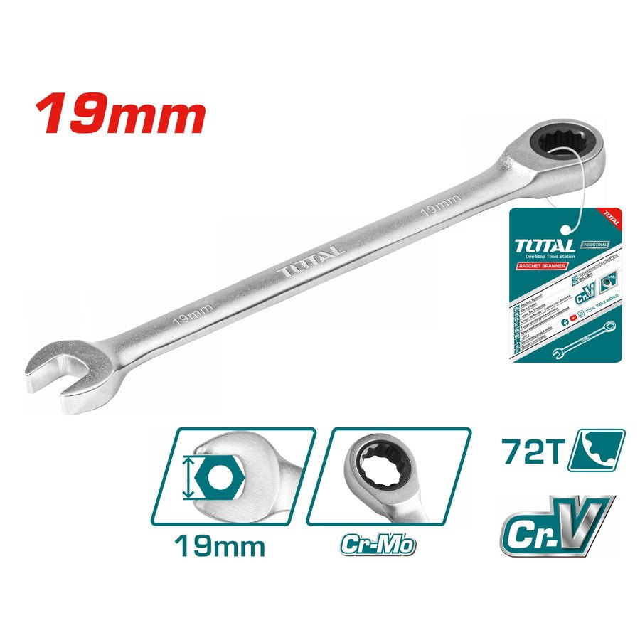 Clé mixte à cliquet 19 mm TOTAL polyvalente TCSPAR191
