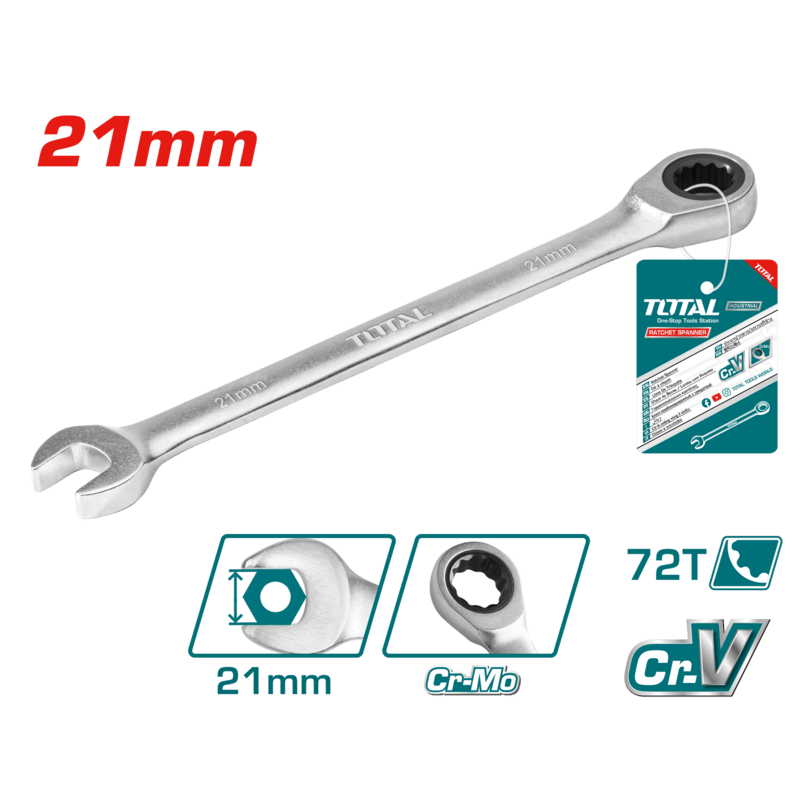 Clé mixte à cliquet 21 mm TOTAL serrages TCSPAR211