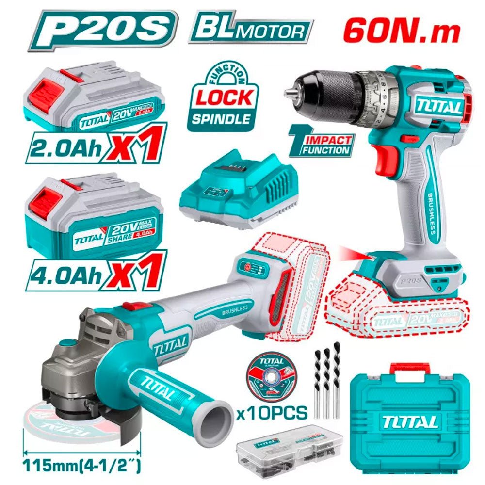 Combo sans fil meuleuse 20V – TOTAL – TCKLI20273
