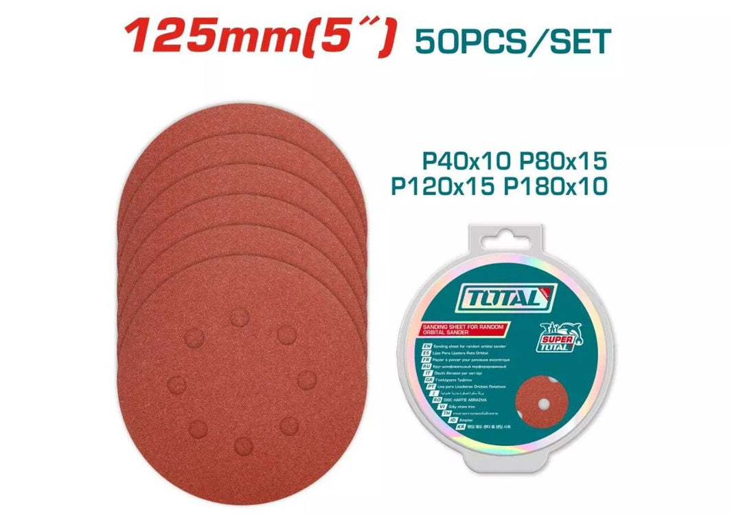 Disques abrasifs perforés 125 mm 50 pièces TOTAL jx P40 P80 P120 P180 TAC7312511