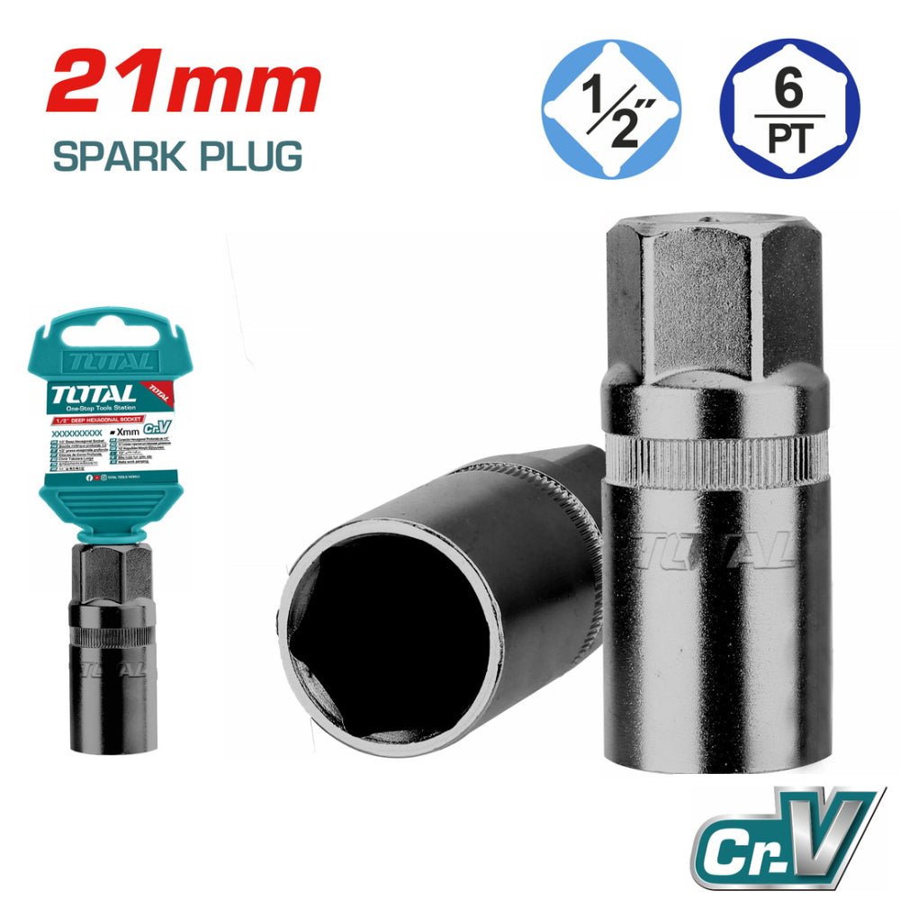 Douille spéciale bougie TOTAL 21 mm 1/2 pouce 6 pans THSPS12216
