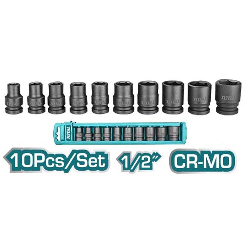TOTAL douilles à choc 1/2 drive crmo 10 pièces puissance fiabilité THISTD12101