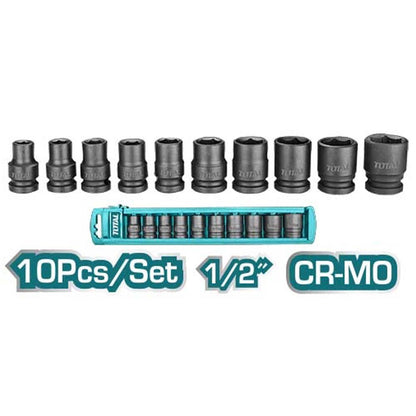 TOTAL douilles à choc 1/2 drive crmo 10 pièces puissance fiabilité THISTD12101