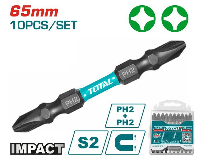 TOTAL embouts tournevis PH2X60 65mm haute visibilité ensemble 10 pièces Tacim16PH233