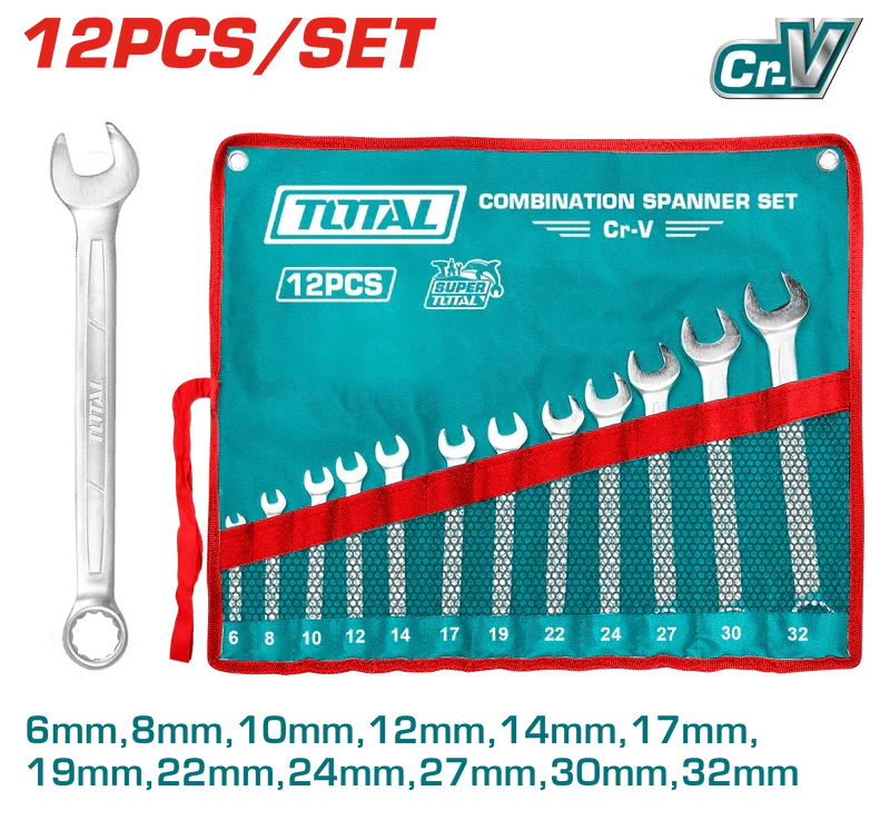 Ensemble clés mixtes TOTAL 12 pièces 6 32 mm acier cr v THT1022122