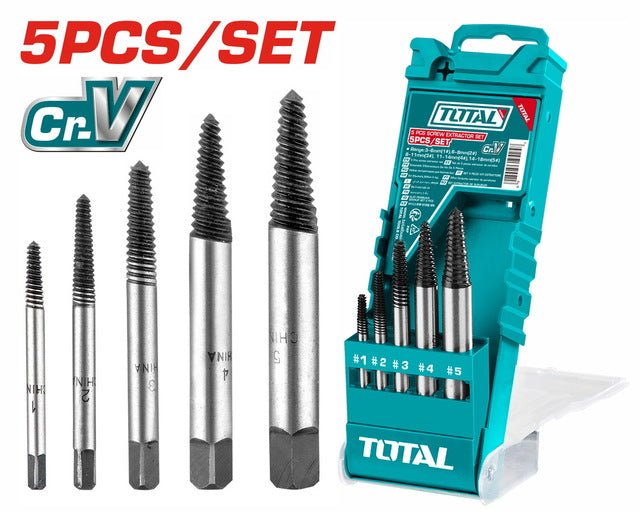 Extracteur vis TOTAL 5 pièces acier CrV 52 hrc pour retrait rapide TOTAL TACSE0056