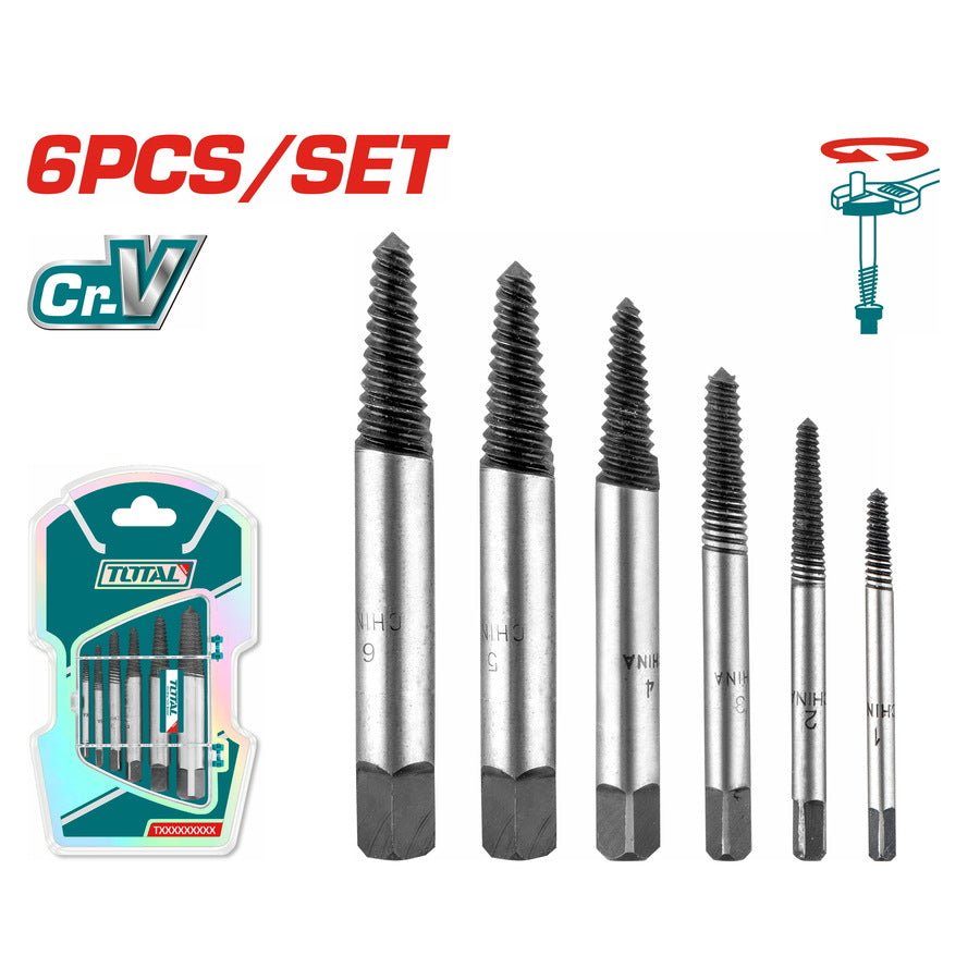 Extracteurs de vis TOTAL jx 3-25 mm 6 pièces pour retrait Tacse0061