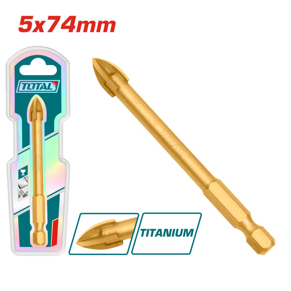 Foret carrelage 5x74 carbure tungstène titane TOTAL TACG210512