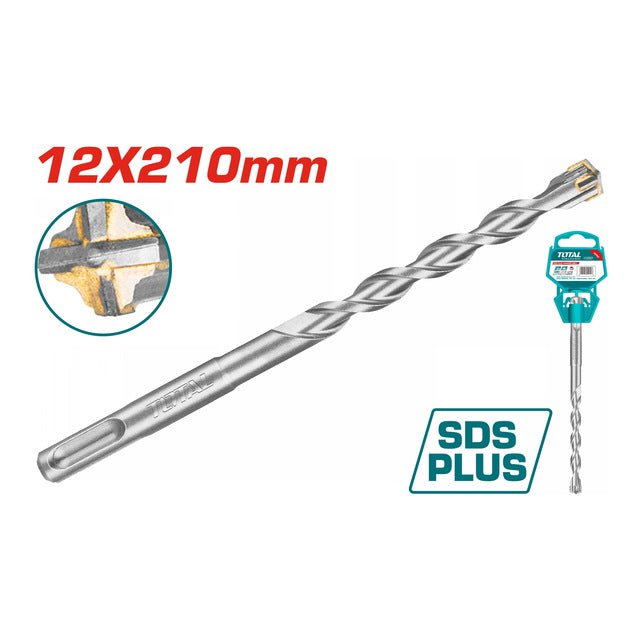 Foret SDS plus 12x210 2 taillants carbure tungstène puissant pour béton TOTAL F12-210